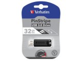 Verbatim PinStripe 32GB, USB 3.0, Slide, Zwart, Blister, Windows 7 Enterprise, Windows 7 Enterprise x64, Windows 7 Home Basic, Windows 7 Home Basic x64, Wind