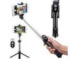 360 ° uitschuifbare selfiestick draadloze externe sluiter voor IOS / Android - zwart