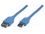 Manhattan USB Kabel A -> A St/Bu 3.00m blauw verl.